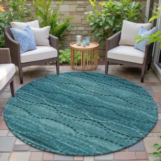 8' Turquoise And Aqua Round Ogee Washable Indoor Outdoor Area Rug Photo 6