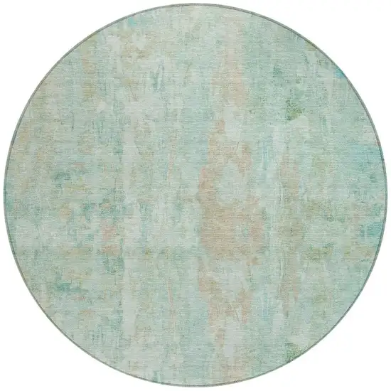 8' Turquoise And Copper Round Abstract Washable Indoor Outdoor Area Rug Photo 4