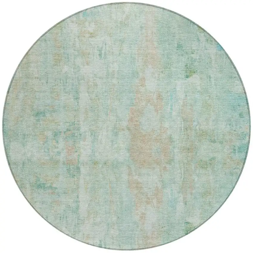 8' Turquoise And Copper Round Abstract Washable Indoor Outdoor Area Rug Photo 4
