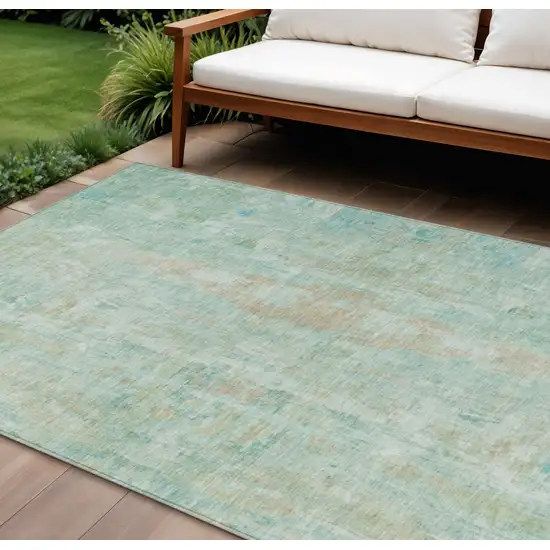 8' Turquoise And Copper Round Abstract Washable Indoor Outdoor Area Rug Photo 1