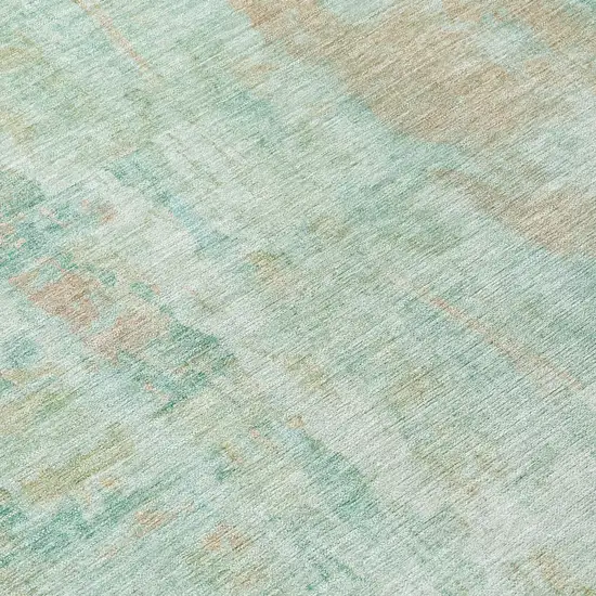 8' Turquoise And Copper Round Abstract Washable Indoor Outdoor Area Rug Photo 8