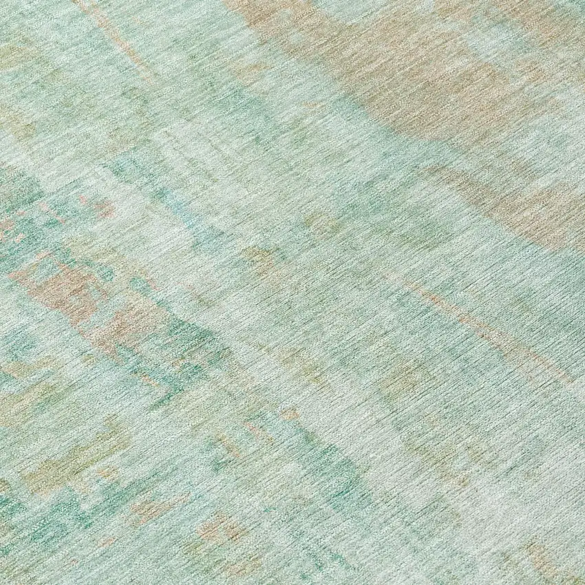 8' Turquoise And Copper Round Abstract Washable Indoor Outdoor Area Rug Photo 8