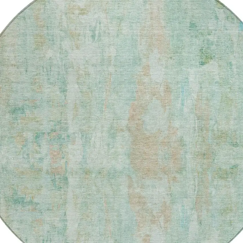 8' Turquoise And Copper Round Abstract Washable Indoor Outdoor Area Rug Photo 7