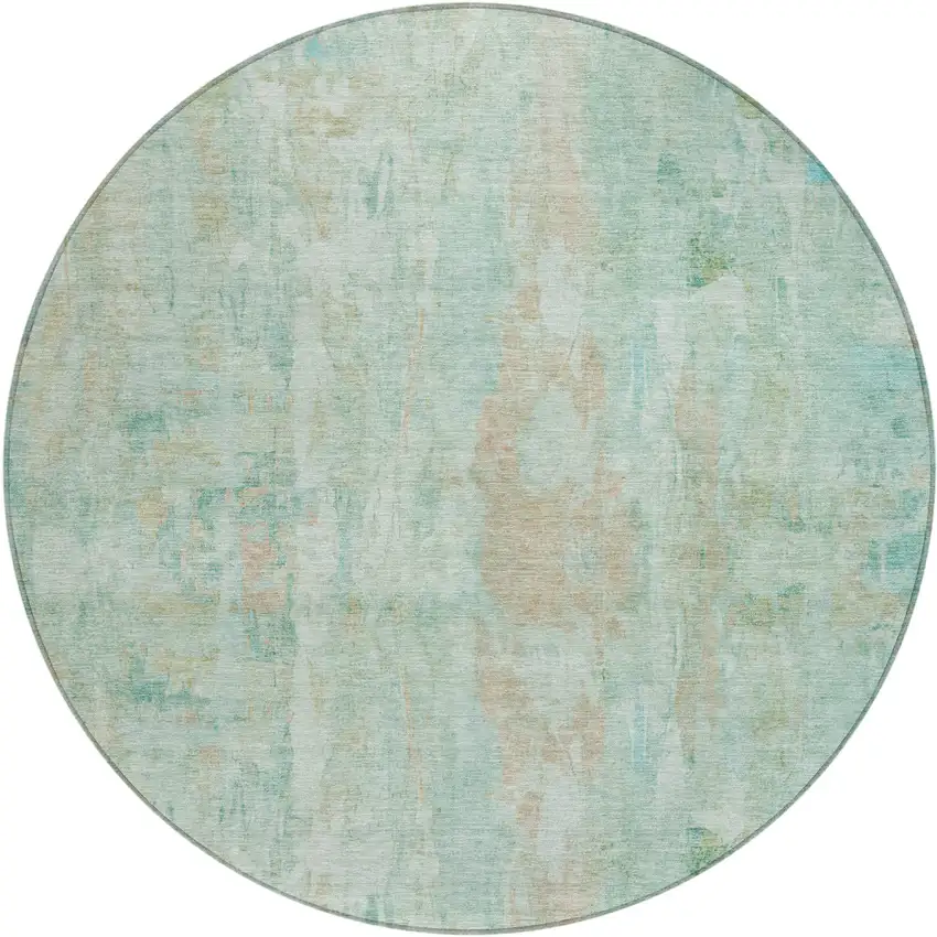 8' Turquoise And Copper Round Abstract Washable Indoor Outdoor Area Rug Photo 2