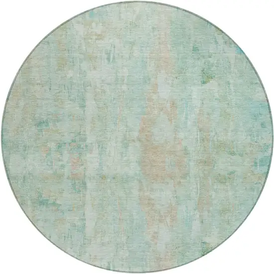 8' Turquoise And Copper Round Abstract Washable Indoor Outdoor Area Rug Photo 2