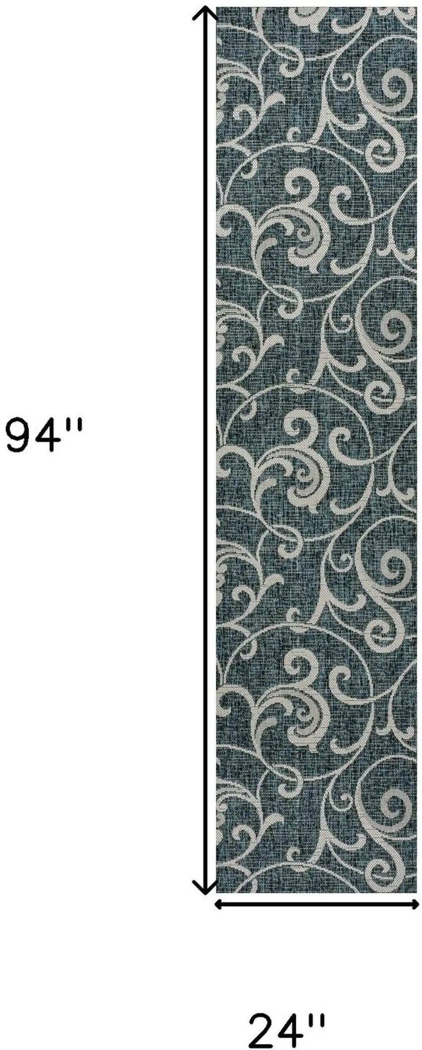 8' Turquoise And Cream Floral Indoor Outdoor Runner Rug Photo 9