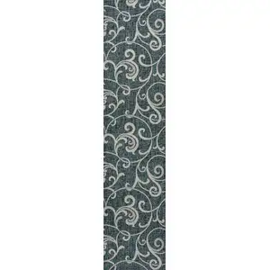 Photo of 8' Turquoise And Cream Floral Indoor Outdoor Runner Rug