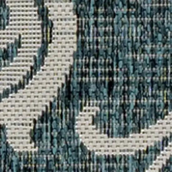 8' Turquoise And Cream Floral Indoor Outdoor Runner Rug Photo 2