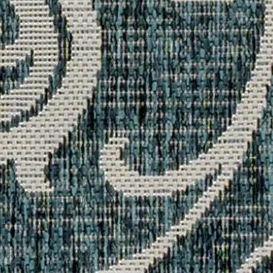 8' Turquoise And Cream Floral Indoor Outdoor Runner Rug Photo 3