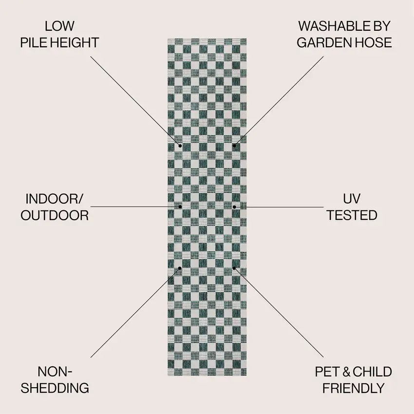 8' Turquoise And Cream Geometric Indoor Outdoor Runner Rug Photo 9