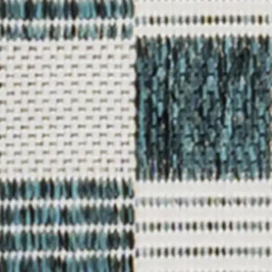 8' Turquoise And Cream Geometric Indoor Outdoor Runner Rug Photo 2