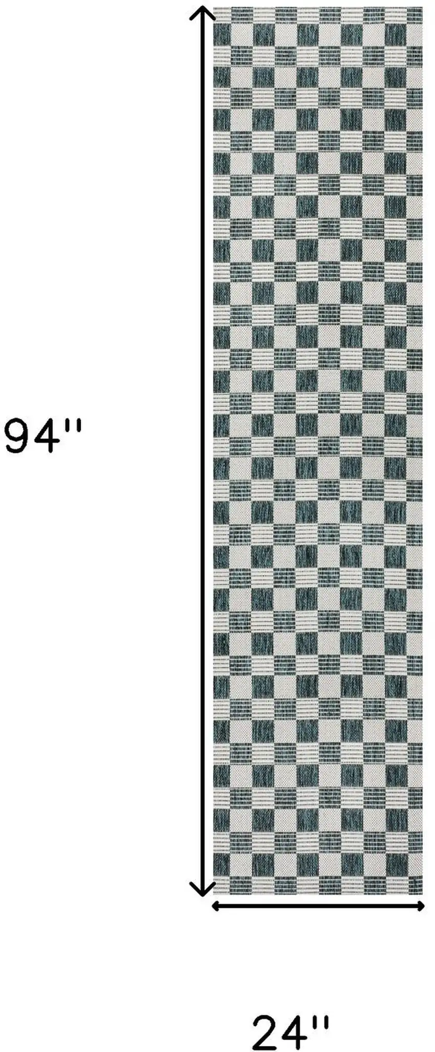 8' Turquoise And Cream Geometric Indoor Outdoor Runner Rug Photo 6