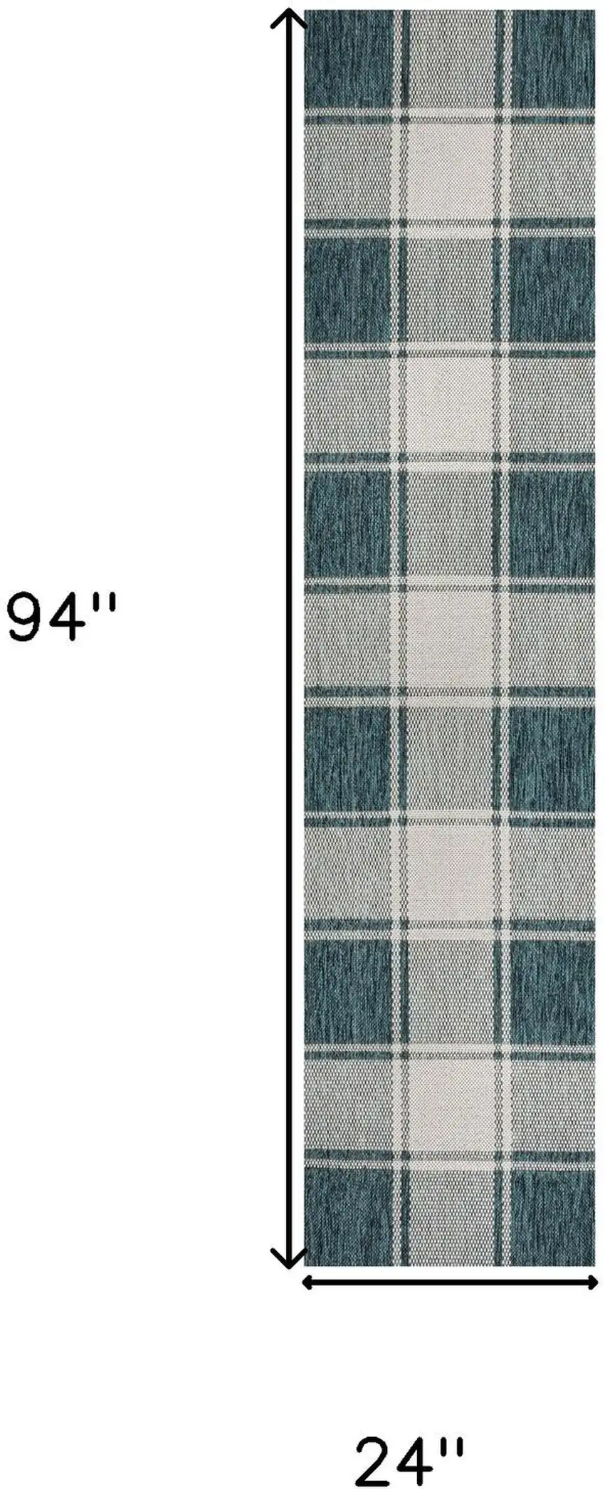 8' Turquoise And Cream Gingham Indoor Outdoor Runner Rug Photo 8