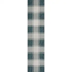 Photo of 8' Turquoise And Cream Gingham Indoor Outdoor Runner Rug
