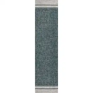Photo of 8' Turquoise And Cream Indoor Outdoor Runner Rug