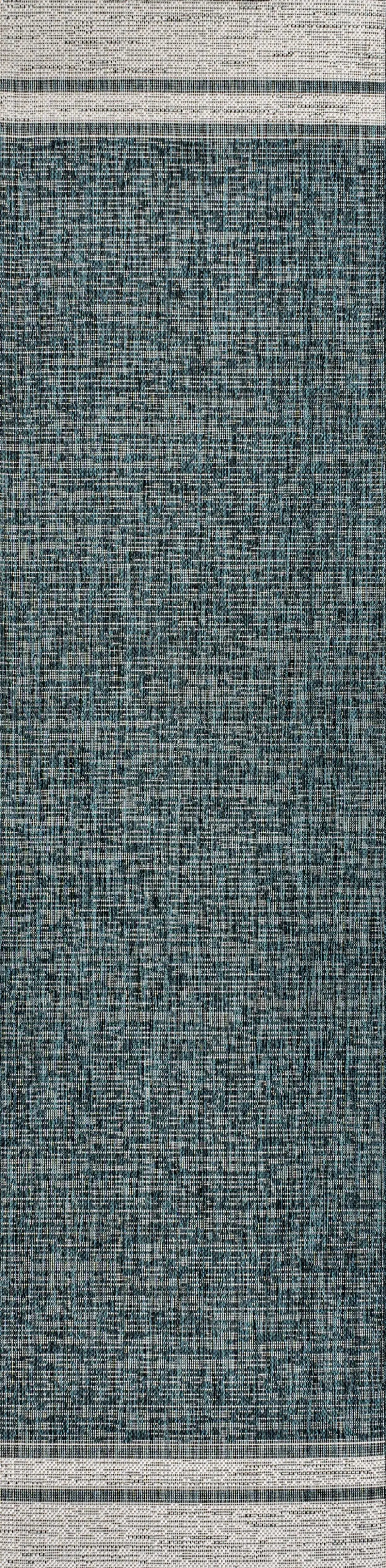 8' Turquoise And Cream Indoor Outdoor Runner Rug Photo 1