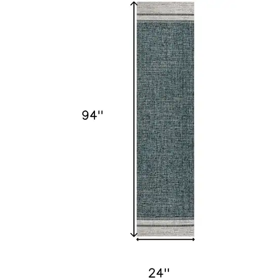 8' Turquoise And Cream Indoor Outdoor Runner Rug Photo 7