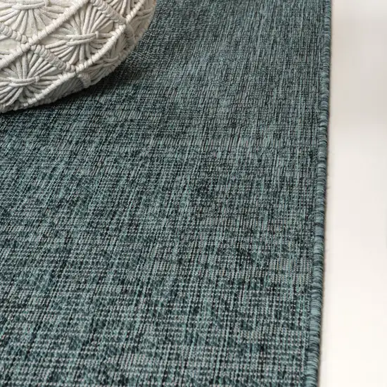 8' Turquoise And Cream Indoor Outdoor Runner Rug Photo 6