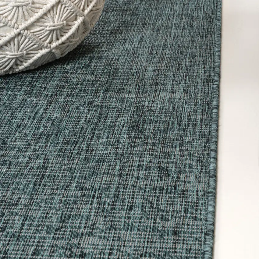 8' Turquoise And Cream Indoor Outdoor Runner Rug Photo 6