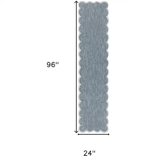 8' Turquoise And Cream Indoor Outdoor Runner Rug Photo 9