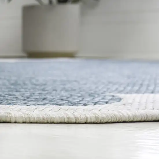 8' Turquoise And Cream Indoor Outdoor Runner Rug Photo 5