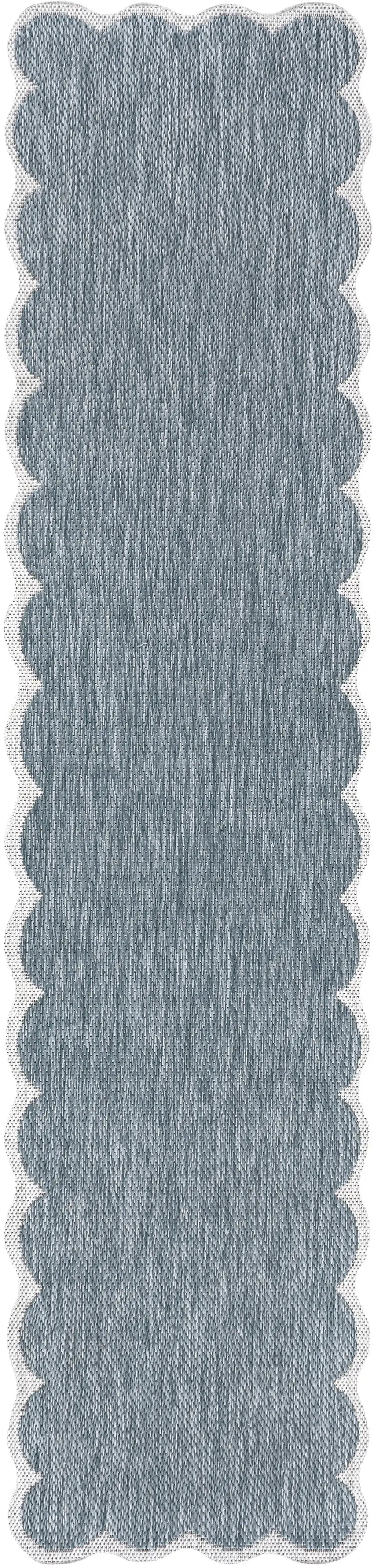 8' Turquoise And Cream Indoor Outdoor Runner Rug Photo 1