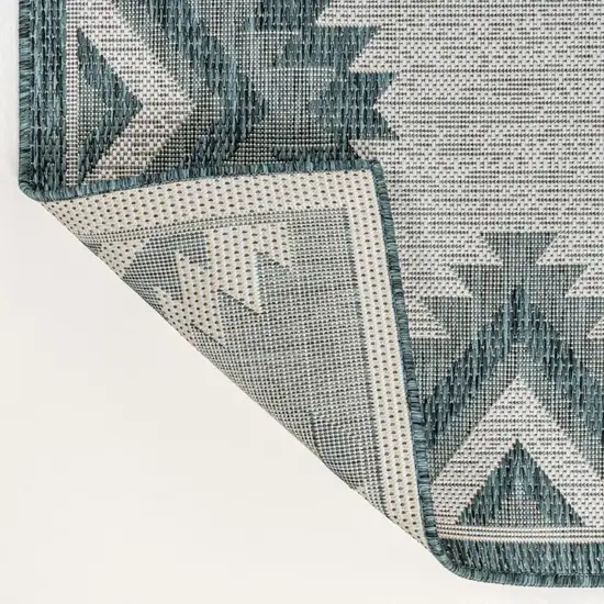 8' Turquoise And Cream Moroccan Indoor Outdoor Runner Rug Photo 2