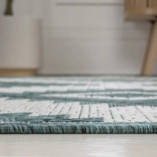 8' Turquoise And Cream Moroccan Indoor Outdoor Runner Rug Photo 6