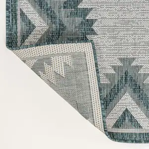 Photo of 8' Turquoise And Cream Moroccan Indoor Outdoor Runner Rug