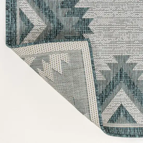 8' Turquoise And Cream Moroccan Indoor Outdoor Runner Rug Photo 1