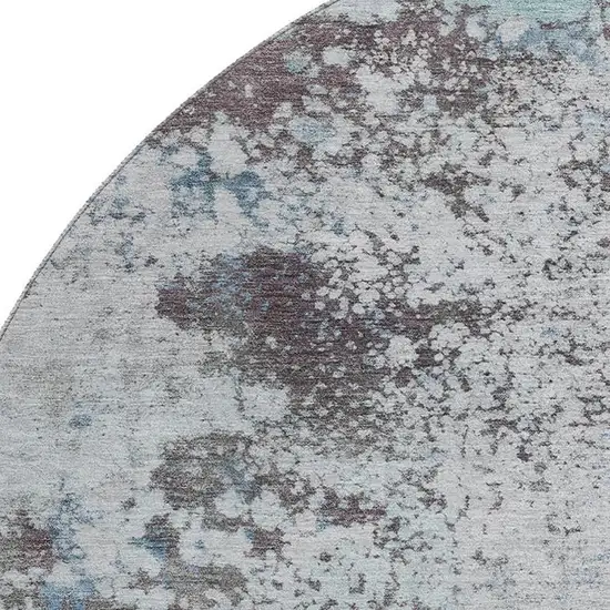 8' Turquoise And Gray Abstract Washable Round Rug With UV Protection Photo 3