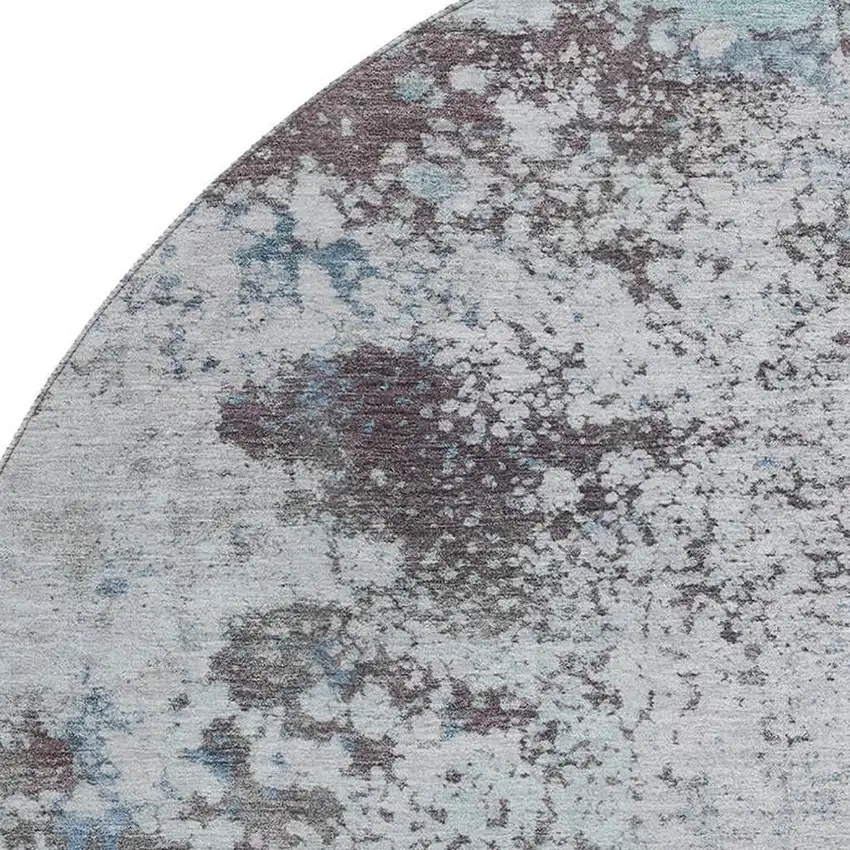 8' Turquoise And Gray Abstract Washable Round Rug With UV Protection Photo 3