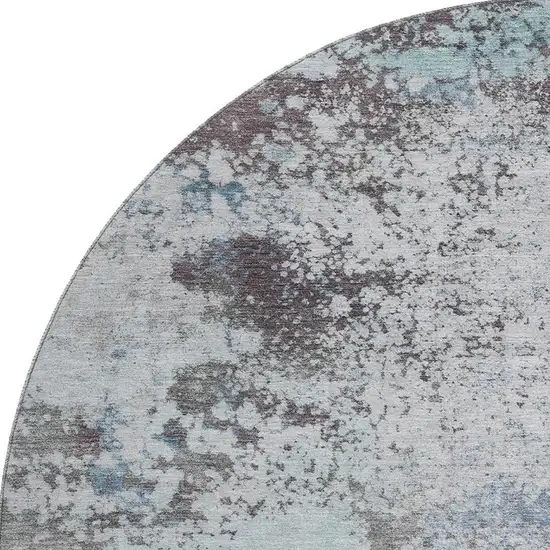 8' Turquoise And Gray Abstract Washable Round Rug With UV Protection Photo 4
