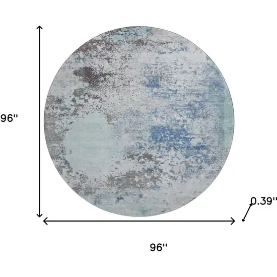 8' Turquoise And Gray Abstract Washable Round Rug With UV Protection Photo 8
