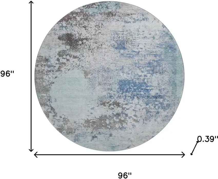 8' Turquoise And Gray Abstract Washable Round Rug With UV Protection Photo 8