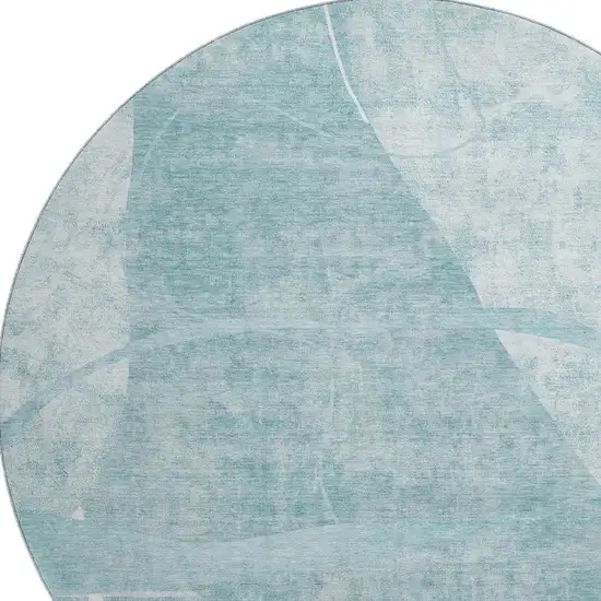 8' Turquoise And Ivory Abstract Geometric Washable Round Rug With UV Protection Photo 3