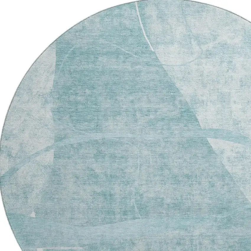 8' Turquoise And Ivory Abstract Geometric Washable Round Rug With UV Protection Photo 3