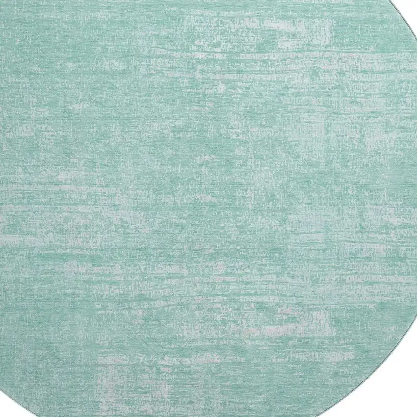 8' Turquoise And Ivory Abstract Washable Round Rug With UV Protection Photo 3