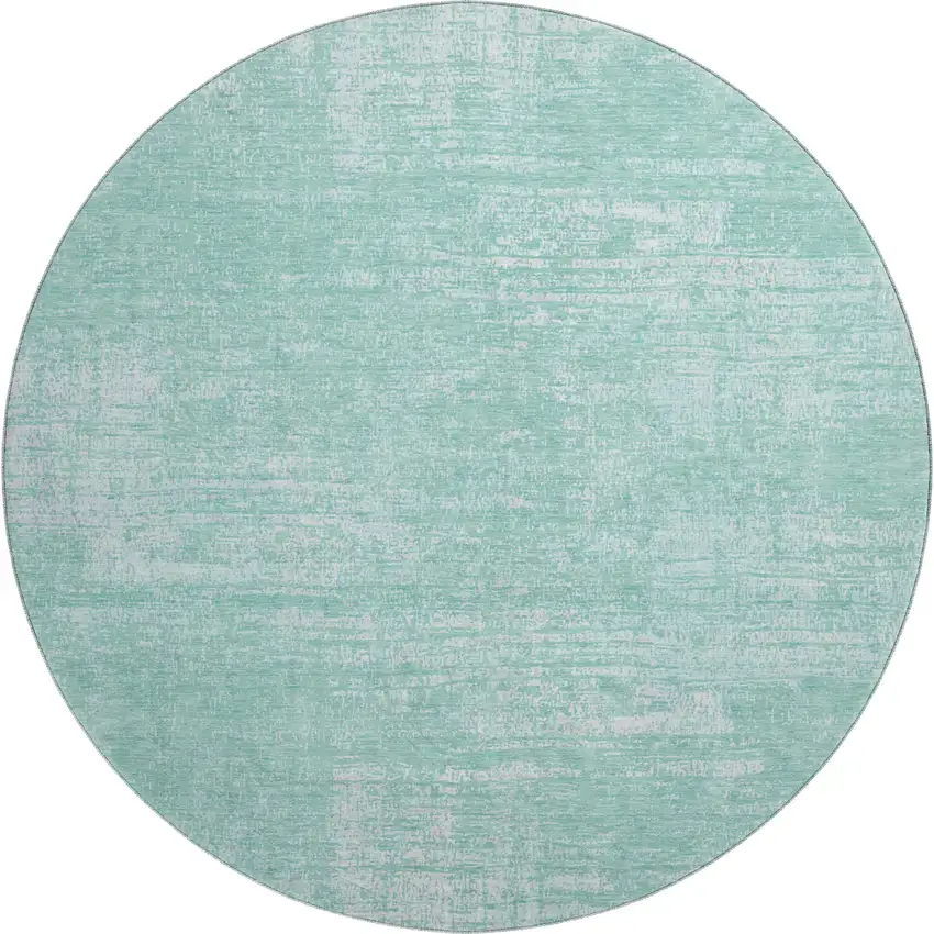 8' Turquoise And Ivory Abstract Washable Round Rug With UV Protection Photo 1