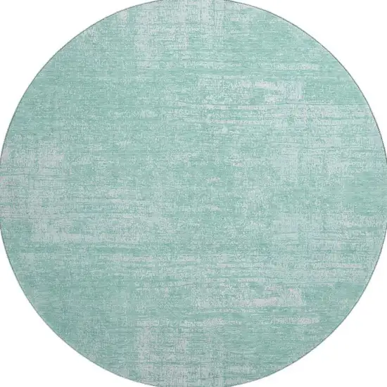 8' Turquoise And Ivory Abstract Washable Round Rug With UV Protection Photo 4