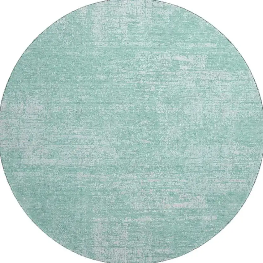8' Turquoise And Ivory Abstract Washable Round Rug With UV Protection Photo 4