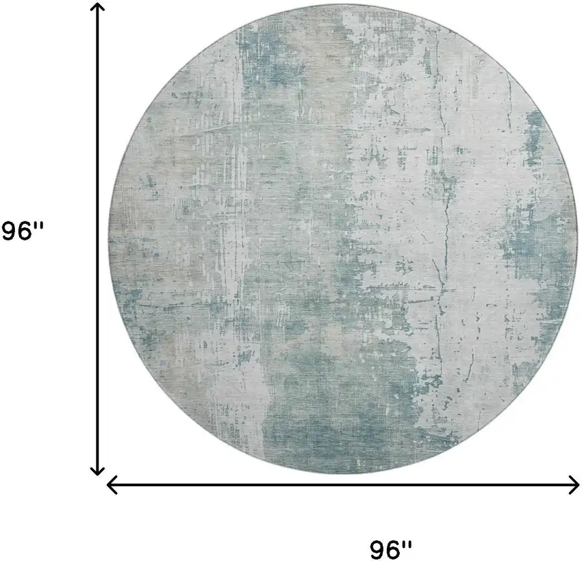 8' Turquoise And Ivory Abstract Washable Round Rug With UV Protection Photo 9