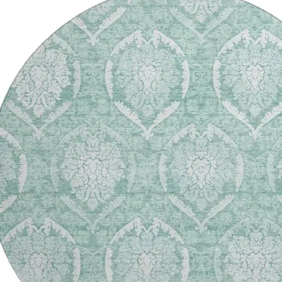 8' Turquoise And Ivory Medallion Washable Round Rug With UV Protection Photo 3