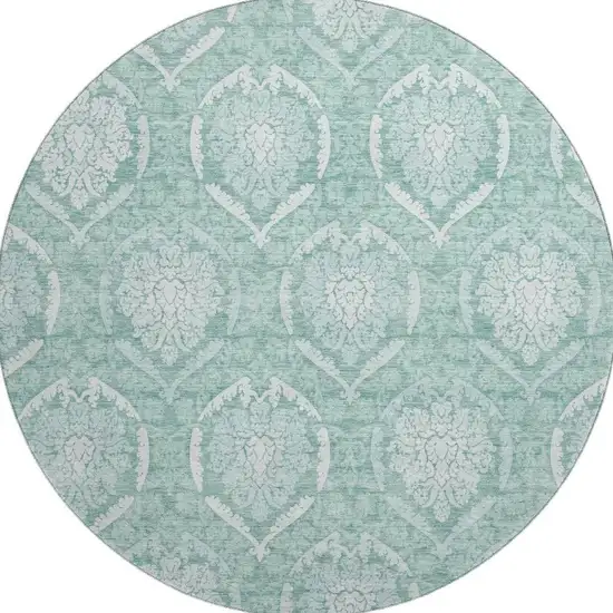 8' Turquoise And Ivory Medallion Washable Round Rug With UV Protection Photo 4