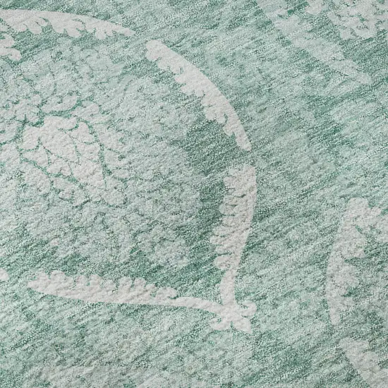 8' Turquoise And Ivory Medallion Washable Round Rug With UV Protection Photo 9