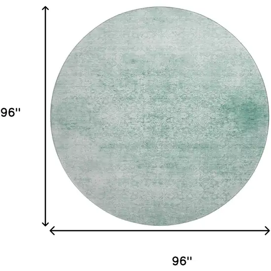 8' Turquoise And Ivory Oriental Washable Round Rug With UV Protection Photo 9