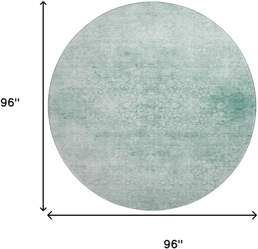 8' Turquoise And Ivory Oriental Washable Round Rug With UV Protection Photo 9