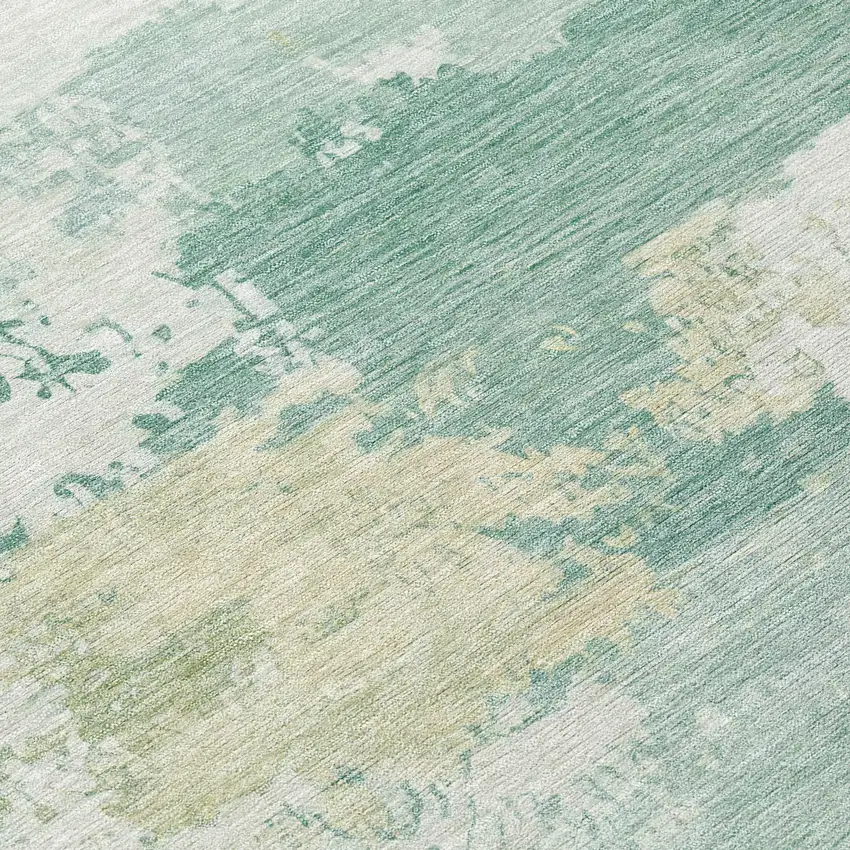 8' Turquoise And Ivory Round Abstract Washable Indoor Outdoor Area Rug Photo 9