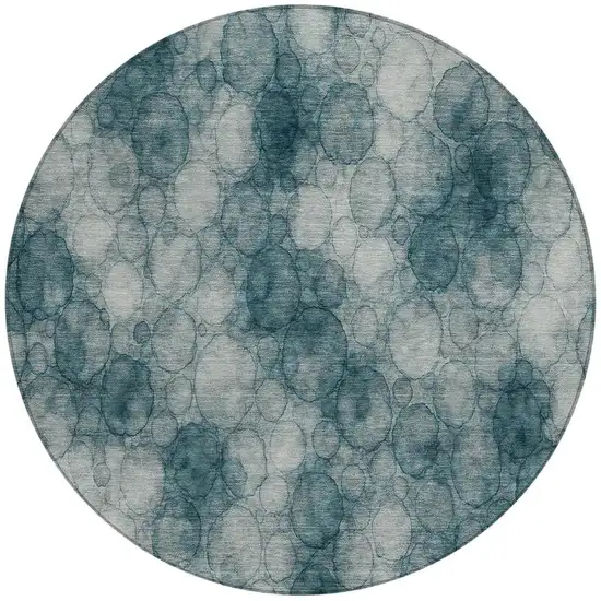 8' Turquoise And Ivory Round Abstract Washable Indoor Outdoor Area Rug Photo 3
