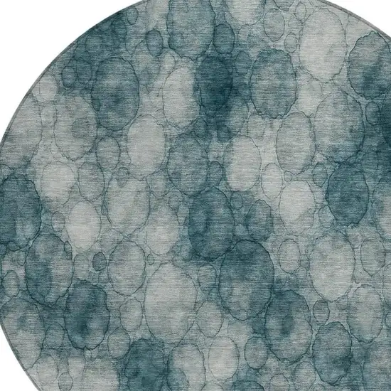 8' Turquoise And Ivory Round Abstract Washable Indoor Outdoor Area Rug Photo 2